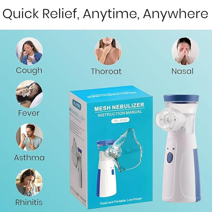 Handheld Portable Mesh Nebulizer | Silent One-Touch Operation | High Nebulization Rate | Compact Travel-Friendly Personal Inhaler Device for Kids & Adults